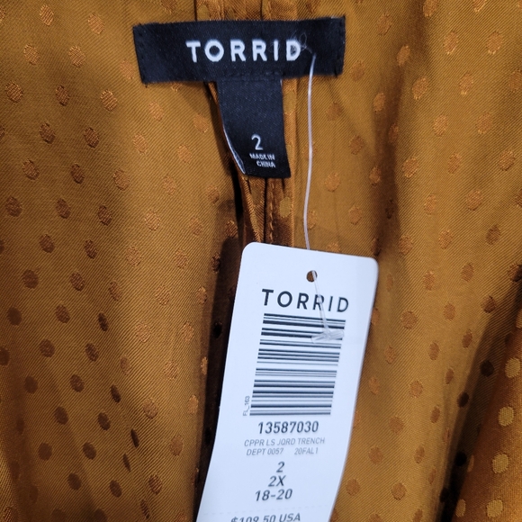 Torrid Women's Copper Dotted Jacquard Self Tie Trench Jacket Trench Coat 18-20 - Picture 8 of 12